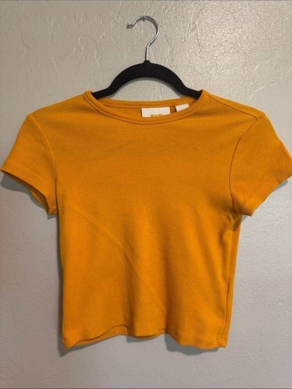 Anthropologie Golden Yellow Ribbed Fitted Tee S